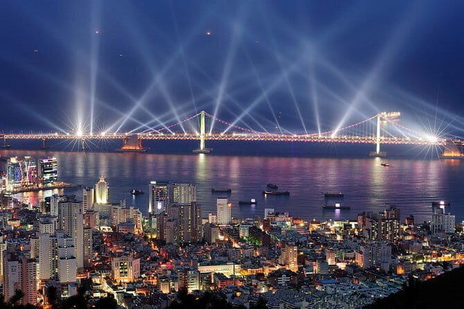 Busan Night Food Market with Night View points - Gwangalli Beach: diamond bridge lights and optional night water time
