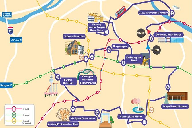 Daegu Hop on Hop off City Tour Bus Discount Ticket (내국인불가) - Family-Friendly Fun and Art Culture: Dinosaur Park to Ayang