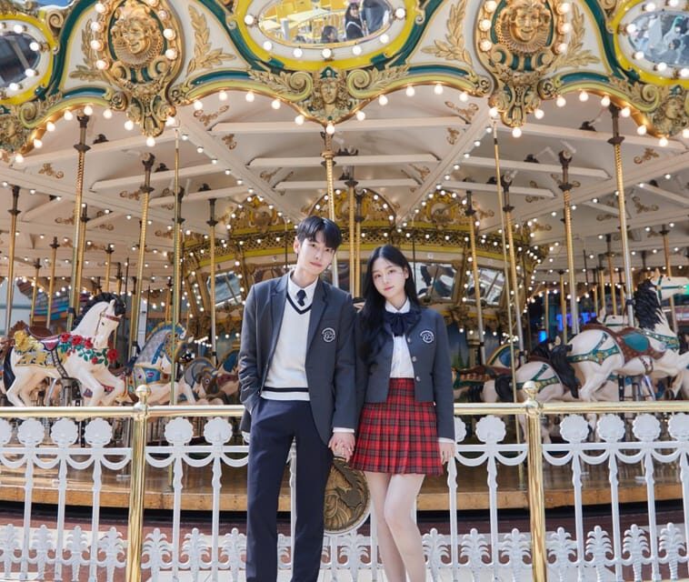 Seoul: Lotte World 1 Day Pass & Korean School Uniform Rental - Gamsung Gyobok uniform rental at Jamsil: instant Korean-student vibes